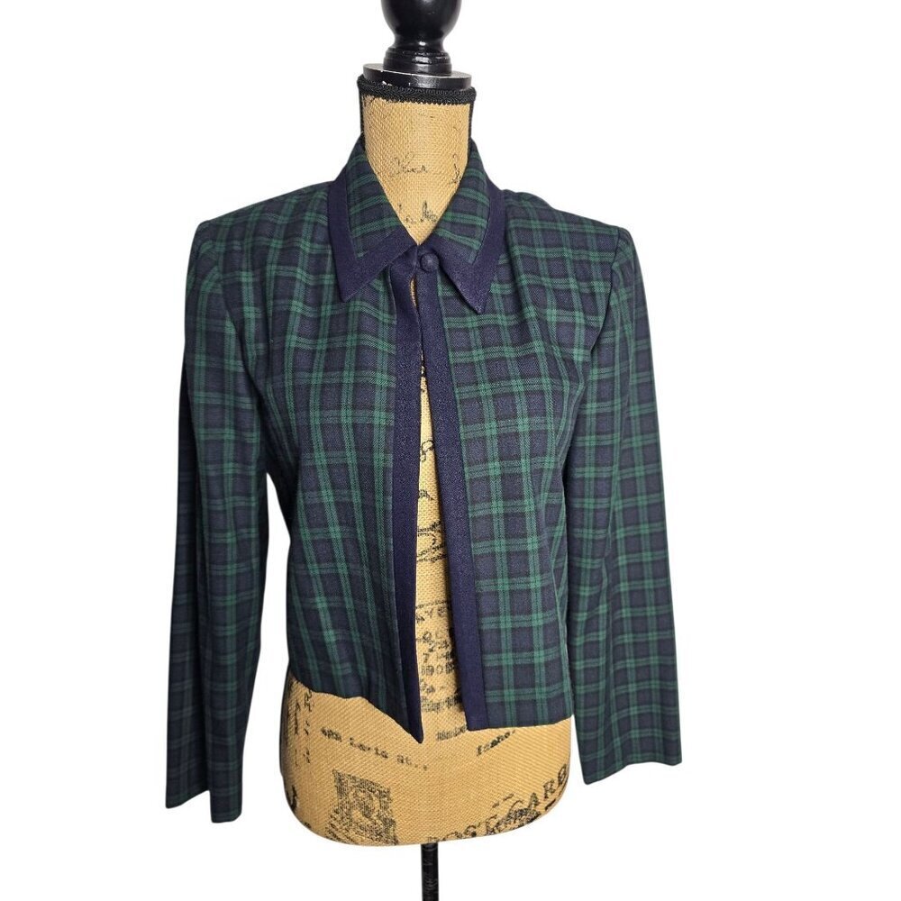 Vintage Green Plaid Old Money Preppy Academia Blazer